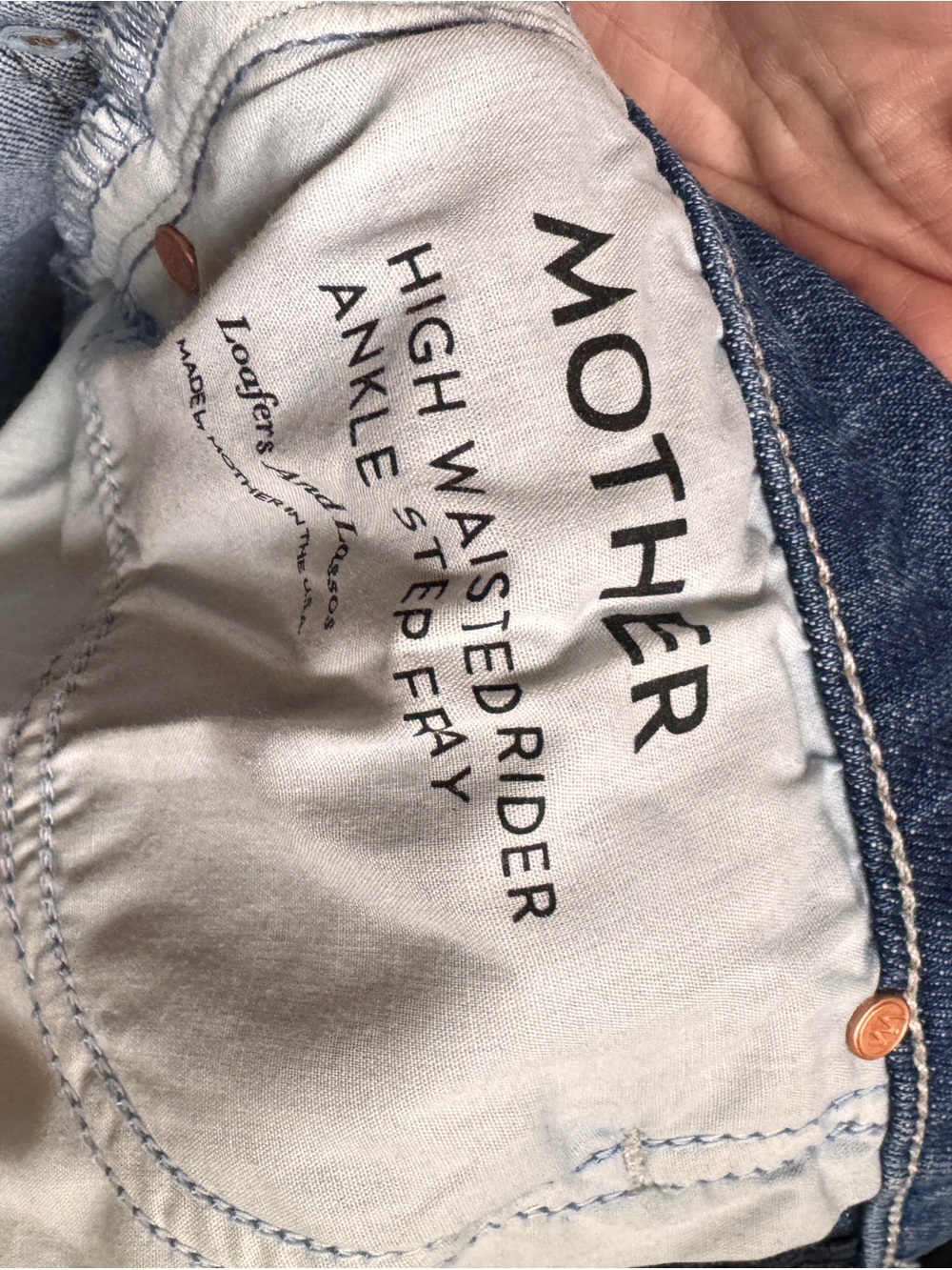 MOTHER High Waisted Rider Ankle Step Fray  Crop Jeans - Blue - Picture 6 of 11